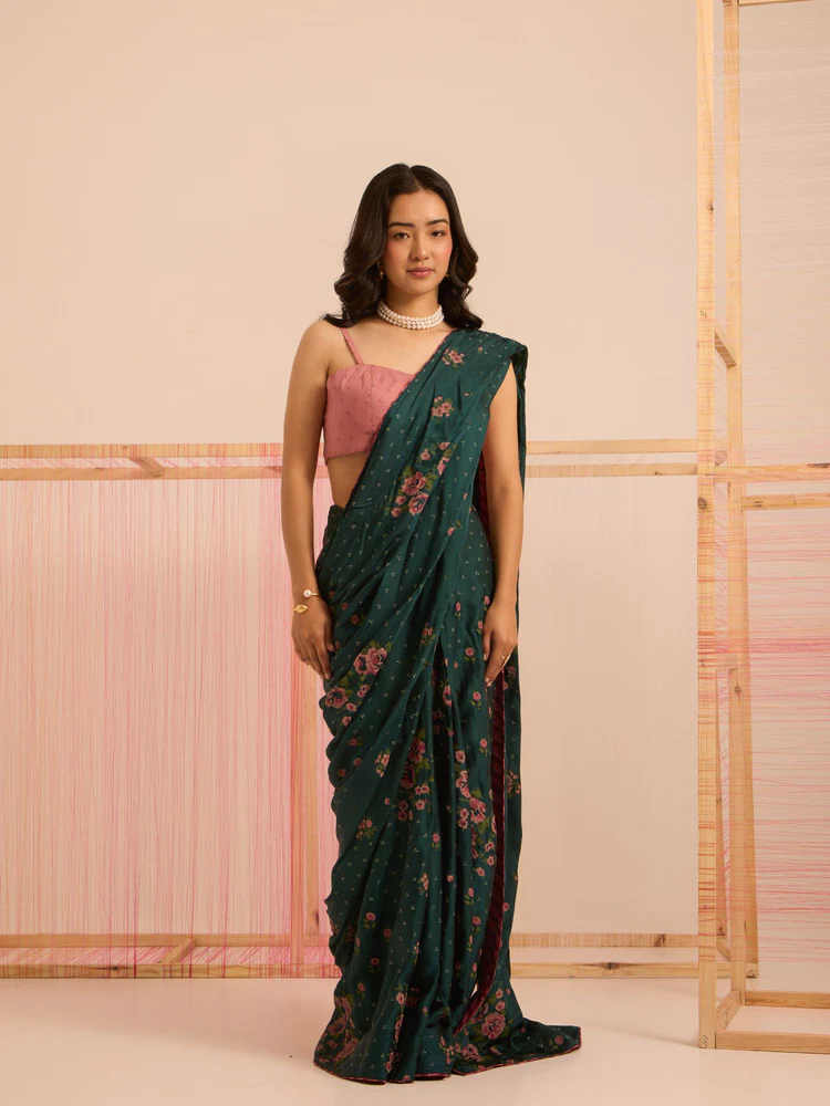 Panna Linen Satin Pre-Stiched Saree